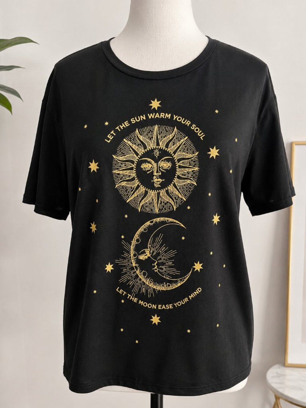 SHEIN Black Celestial Sun Moon Graphic Tee Size Small